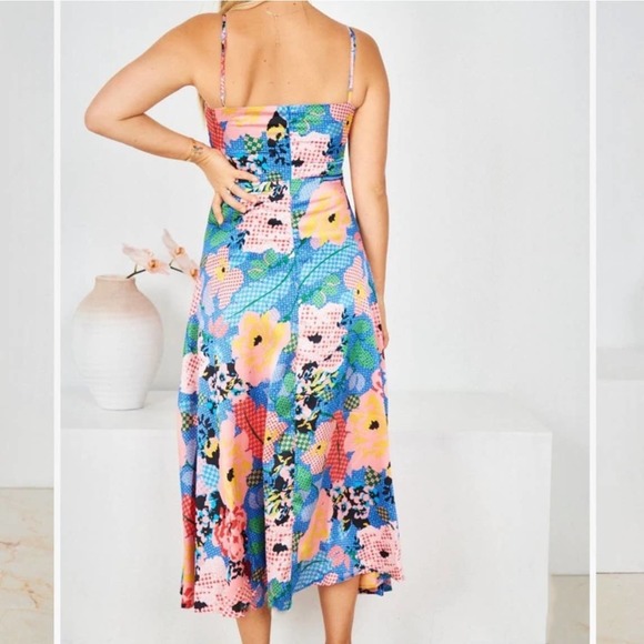 Esther & Co rainbow multicolor patchwork floral midi dress Karago Size US 4 XS - Picture 10 of 11